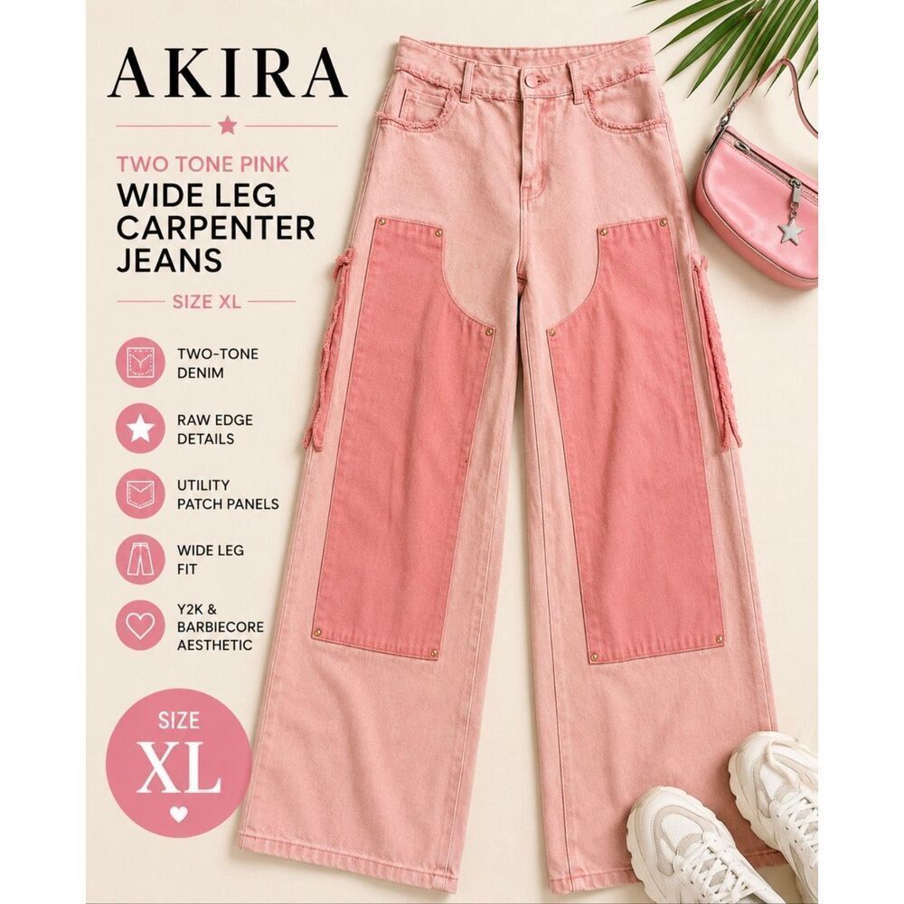 AKIRA Pink Two Tone Wide Leg Carpenter Jeans XL Y2K Barbiecore